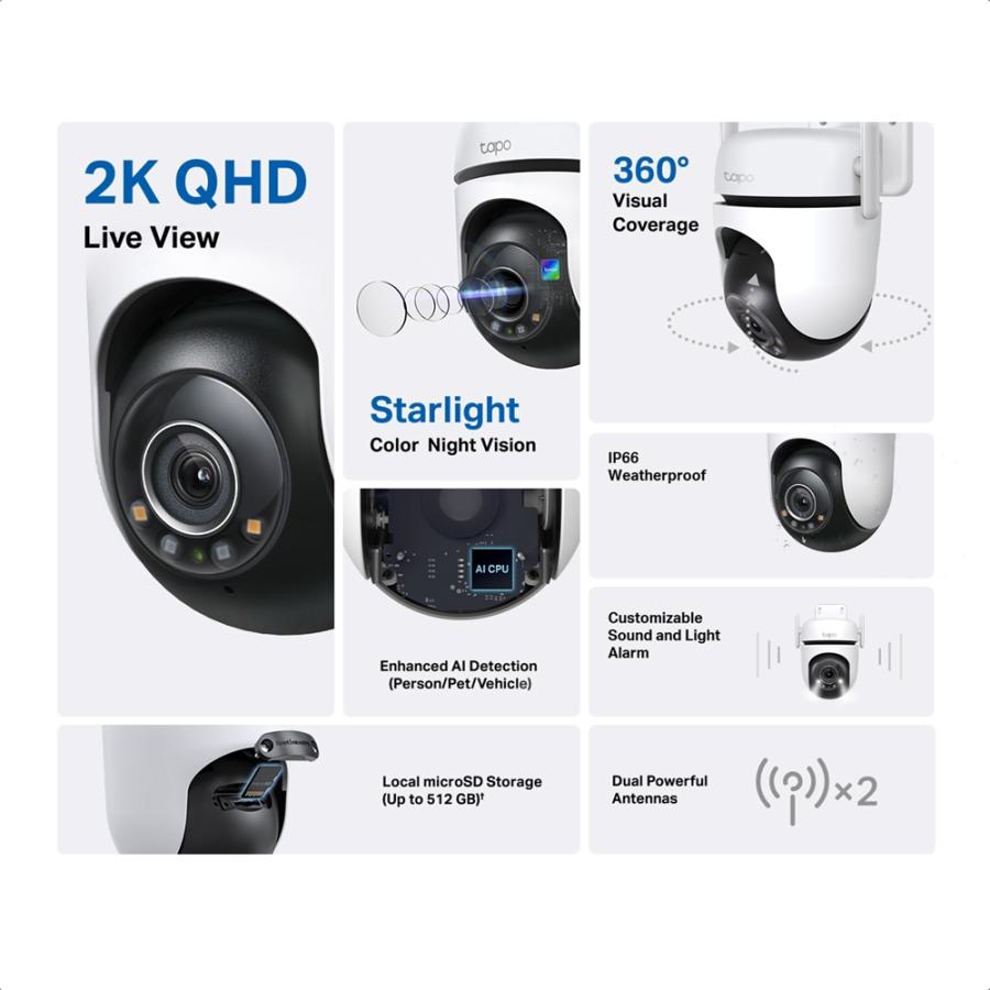 Camara De Vigilancia Tp-Link TAPO C520WS 2K QHD 360 WI-FI Vision Nocturna Exterior
