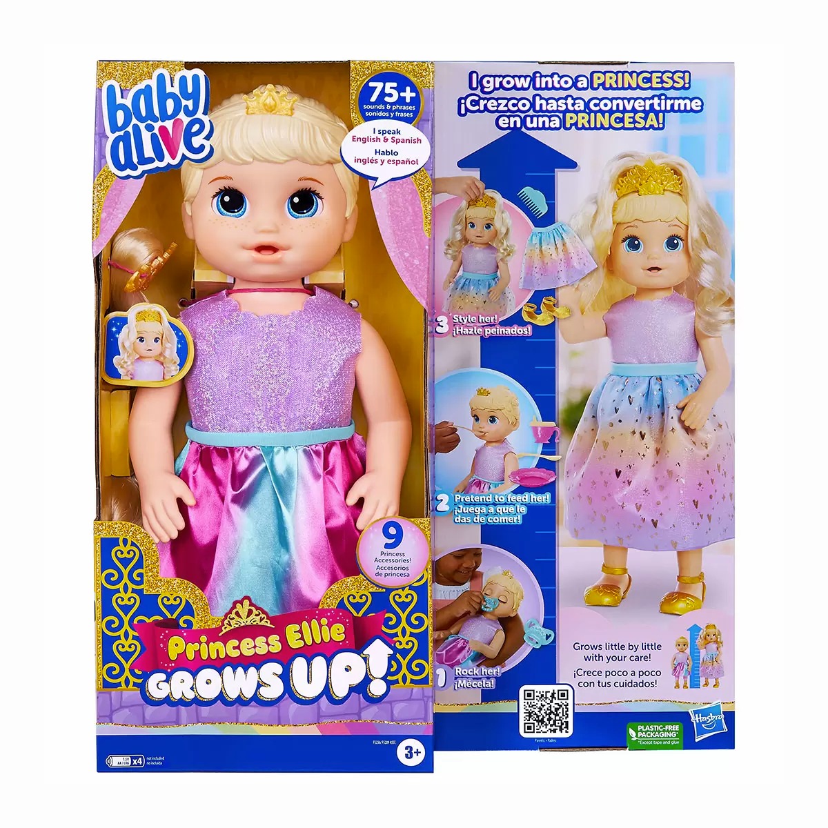 Baby Alive Princess Ellie Grows Up! Muñeca interactiva con Accesorios