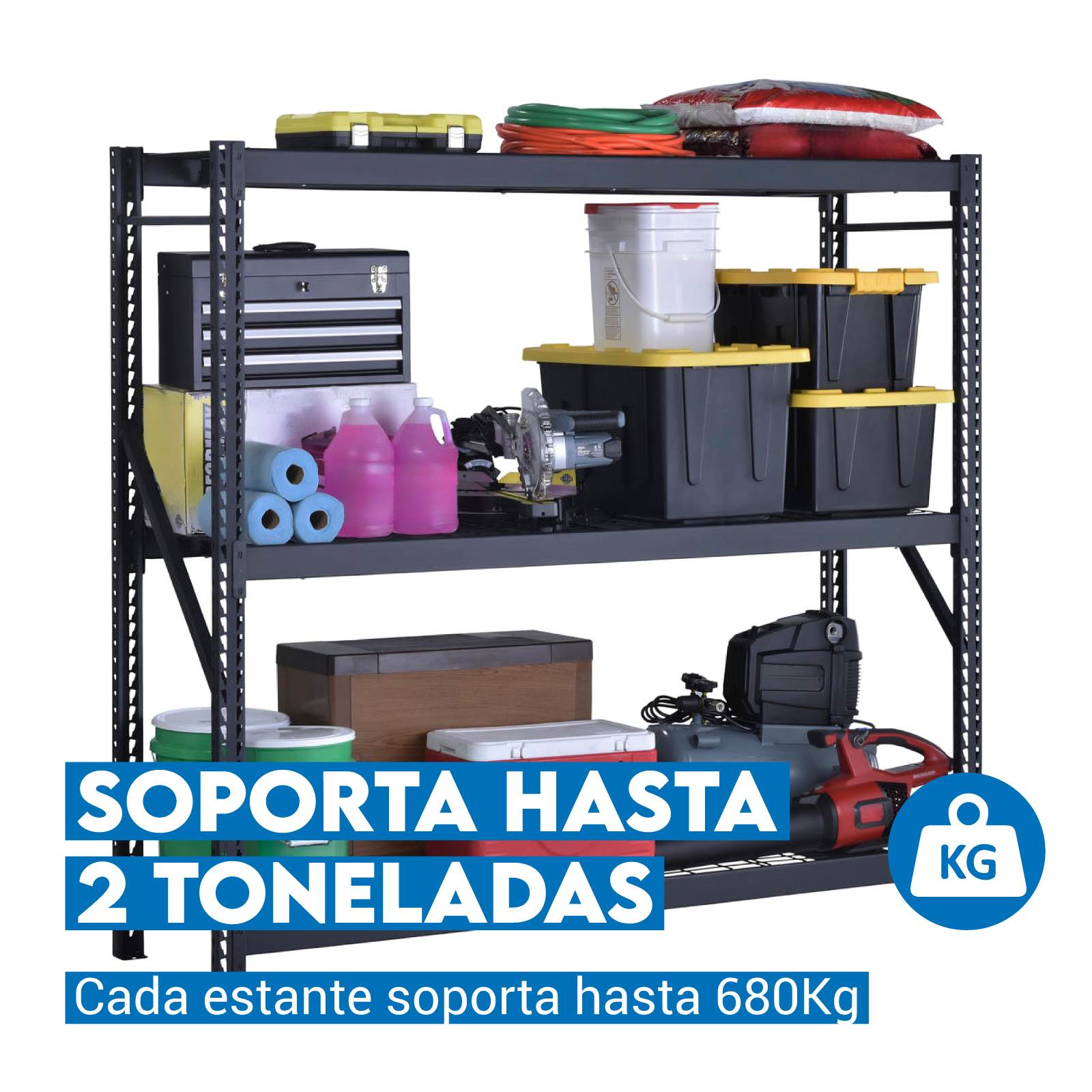 Onof Estante de Acero Soldado Industrial | 3 Niveles | Repisas Ajustables | 2 Toneladas