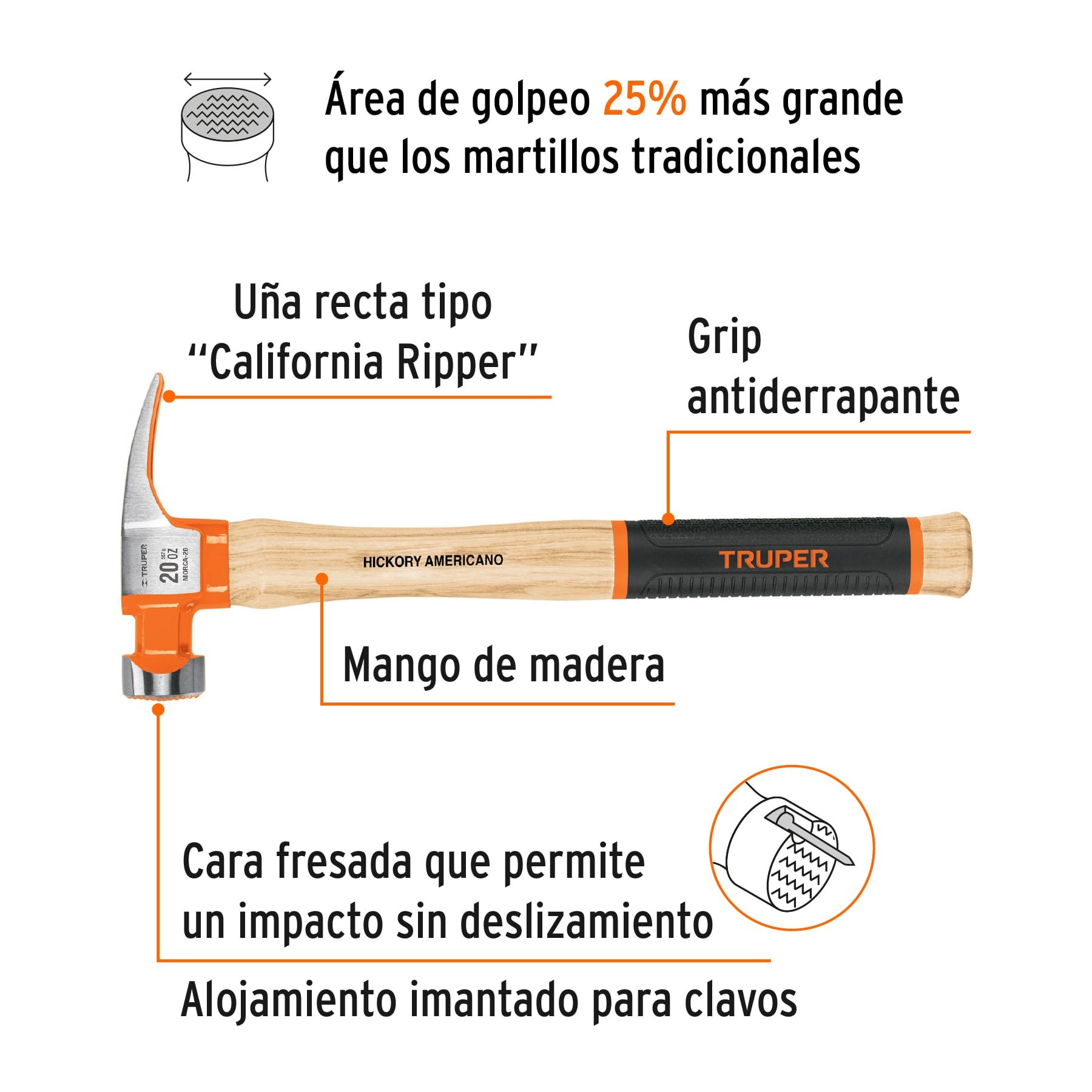MARTILLO 20 OZ UÑA RECTA TIPO CALIFORNIA RIPPER, TRUPER 19990