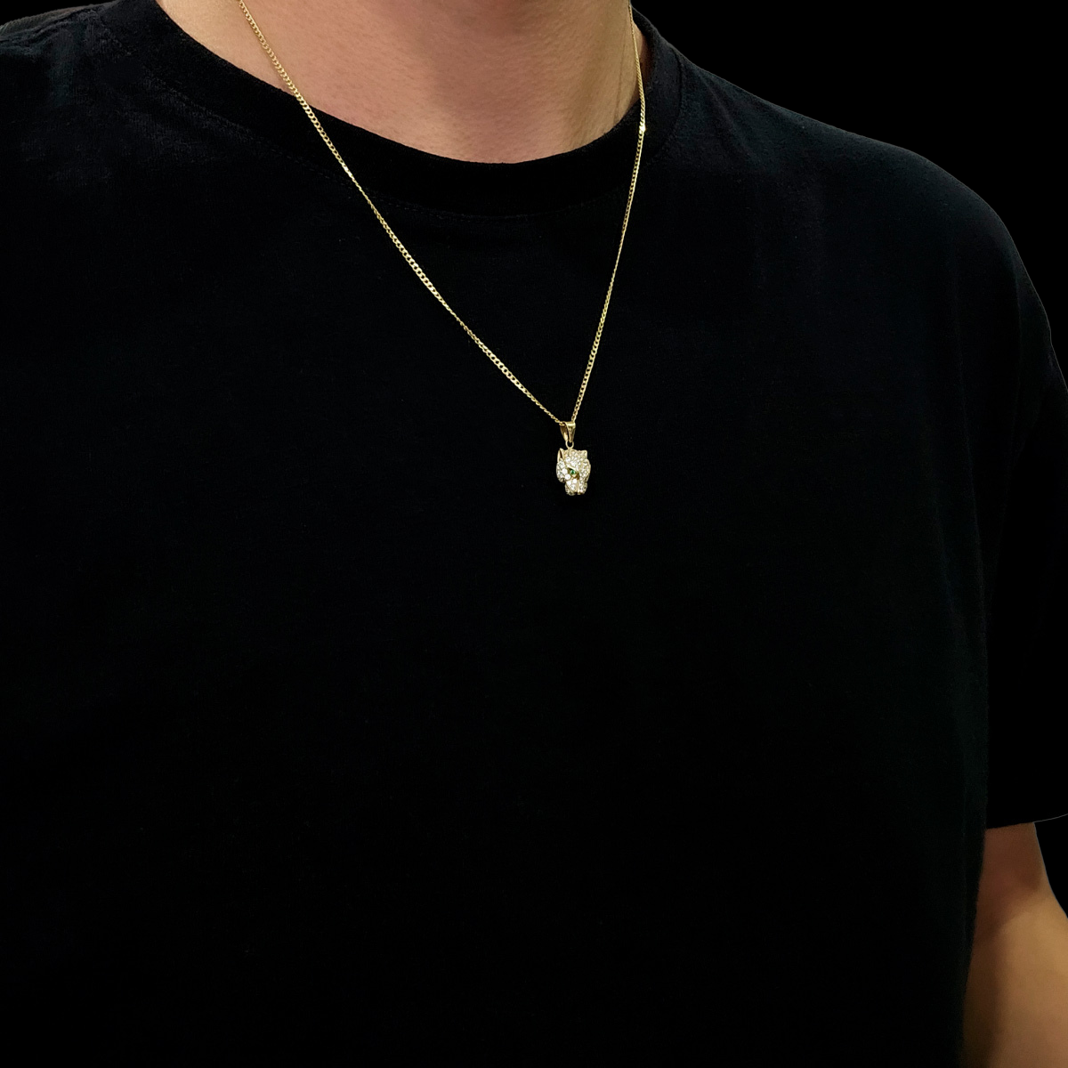 Collar Hombre Oro 10k Jaguar Piedra zirconia.