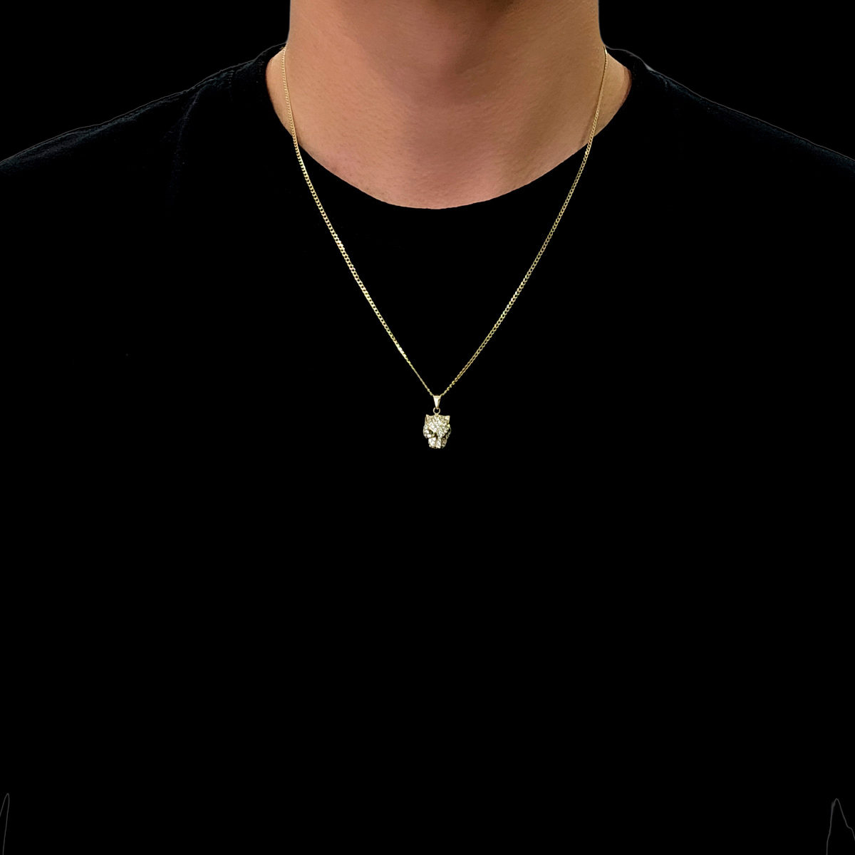 Collar Hombre Oro 10k Jaguar Piedra zirconia.