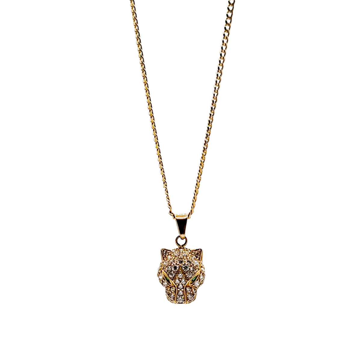 Collar Hombre Oro 10k Jaguar Piedra zirconia.