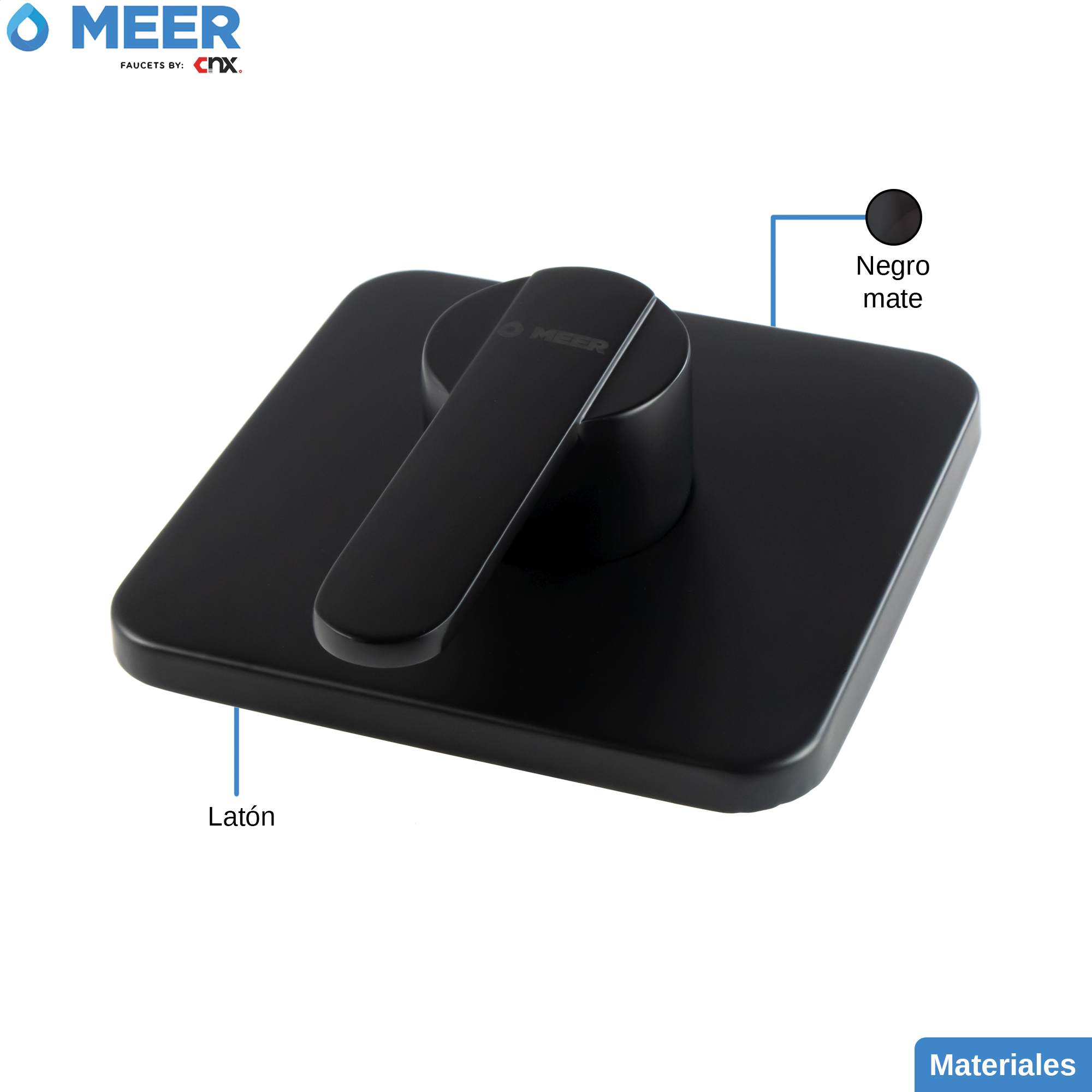 MEER Faucets By CNX | Mezcladora Monomando para Regadera, Llave para Regadera Cuadrada de Baño, Latón Negro Mate