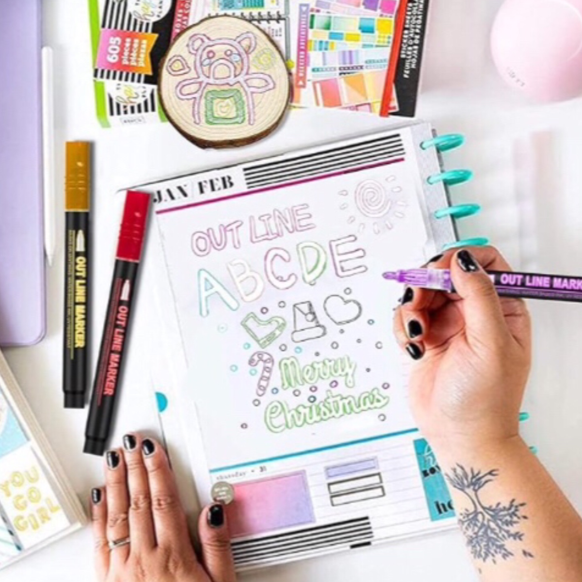 Plumón Doble Linea Metalico Con Contorno 8pz