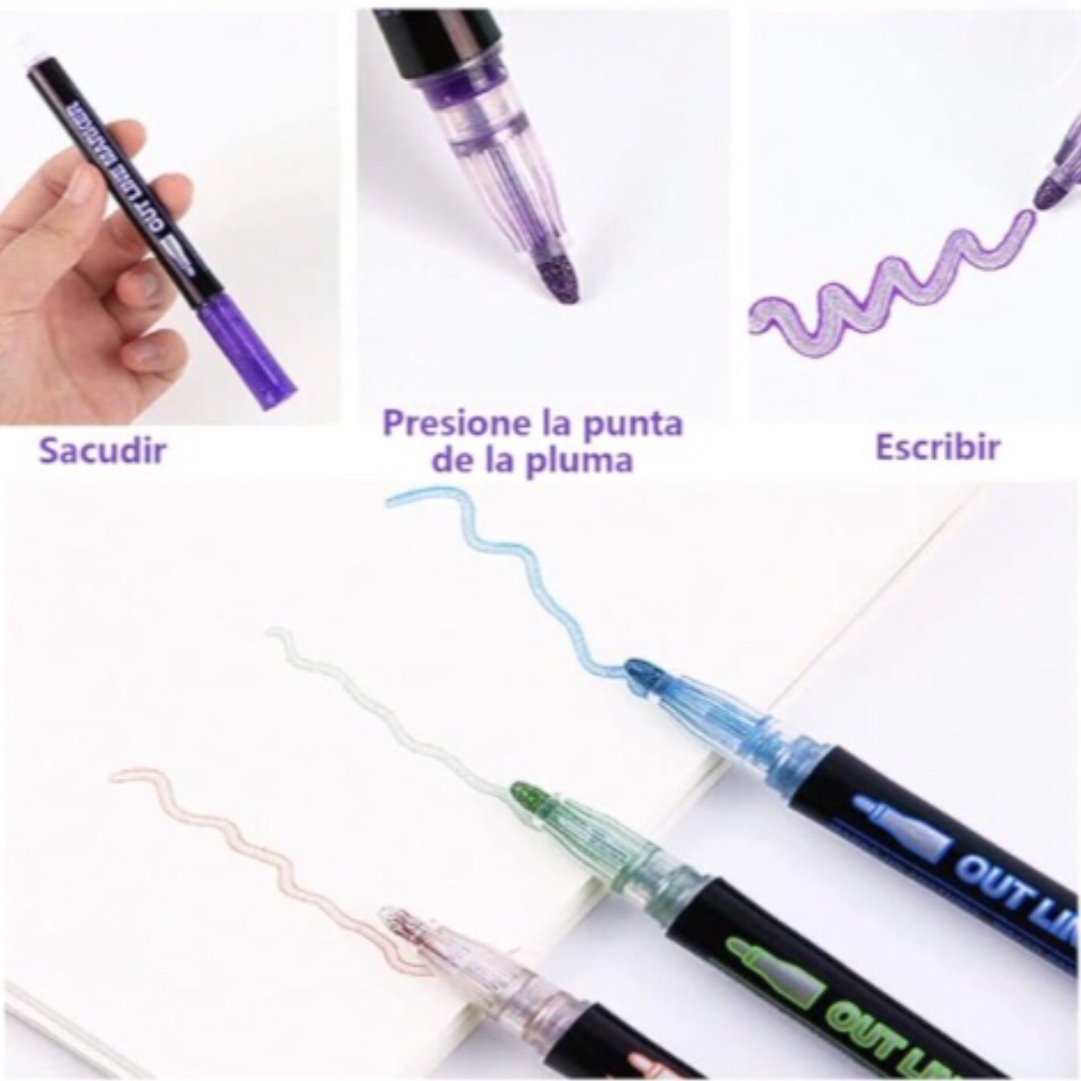 Plumón Doble Linea Metalico Con Contorno 8pz