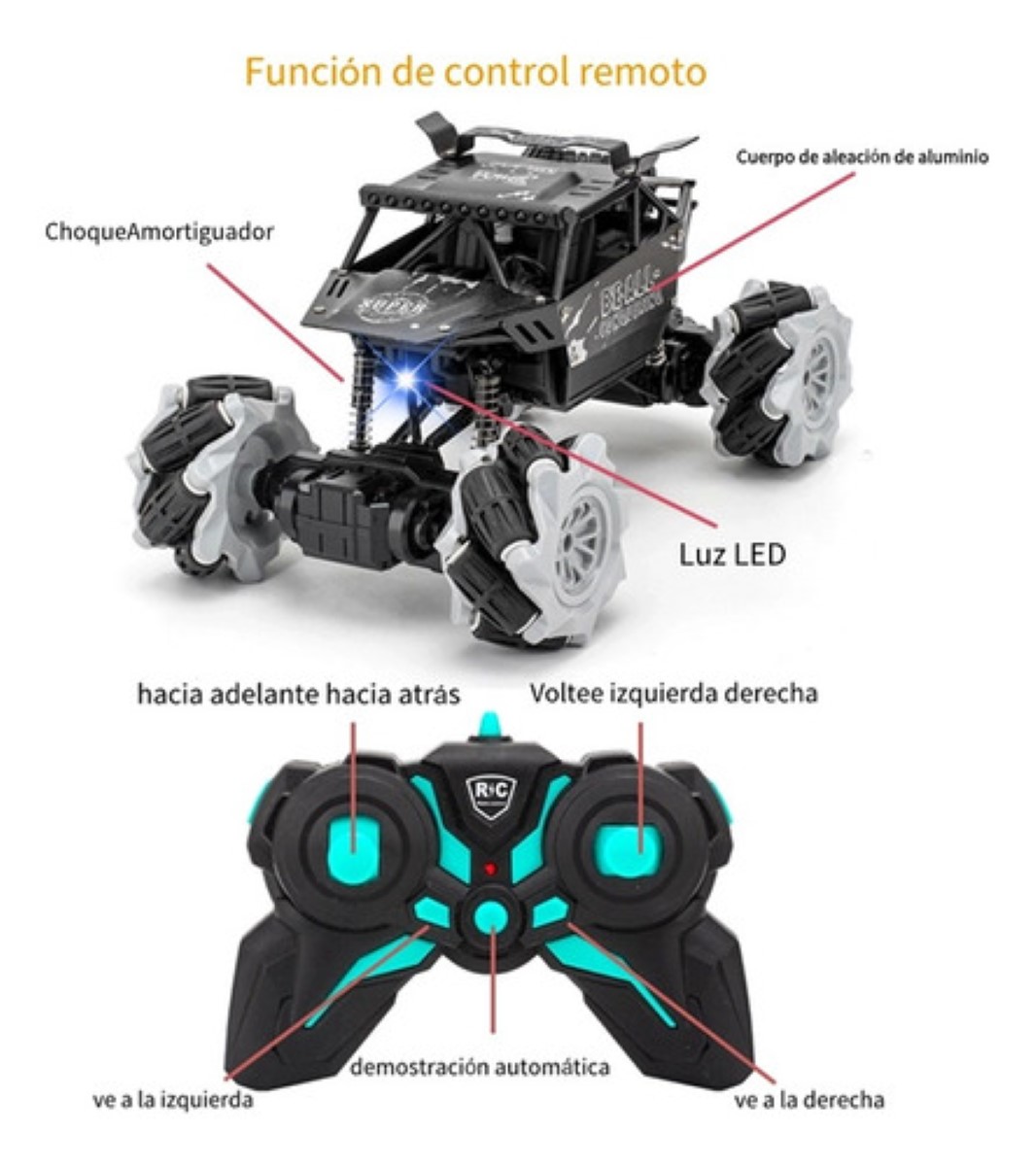 Coche De Control Remoto Todoterreno De Aleación Cuatro Vías M765-37A-negro