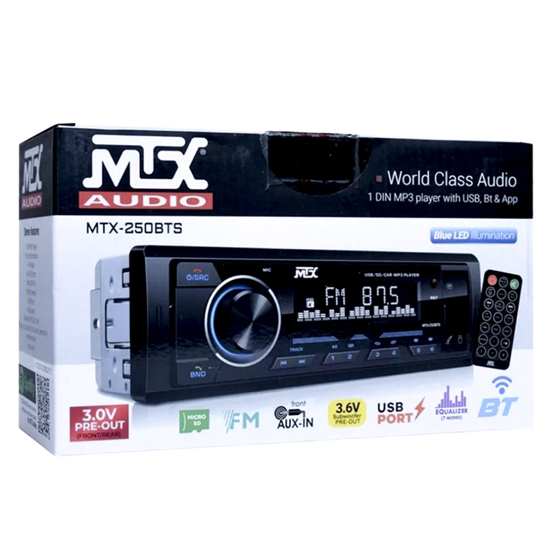 Estéreo 1 Din MTX MTX-250BTS  Bluetooth App/MP3/USB 3v 50X4w.