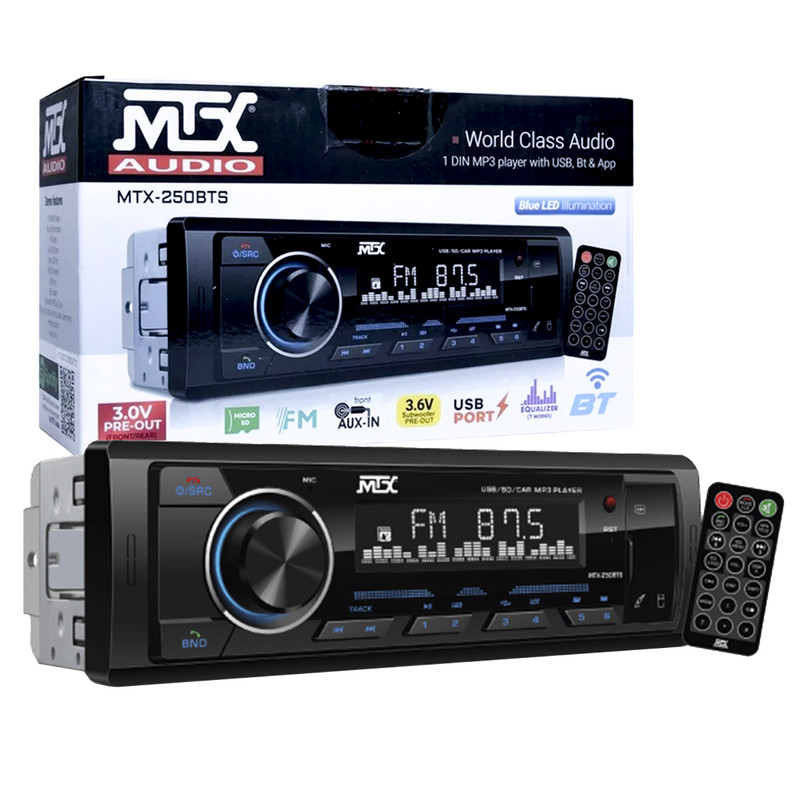 Estéreo 1 Din MTX MTX-250BTS  Bluetooth App/MP3/USB 3v 50X4w.