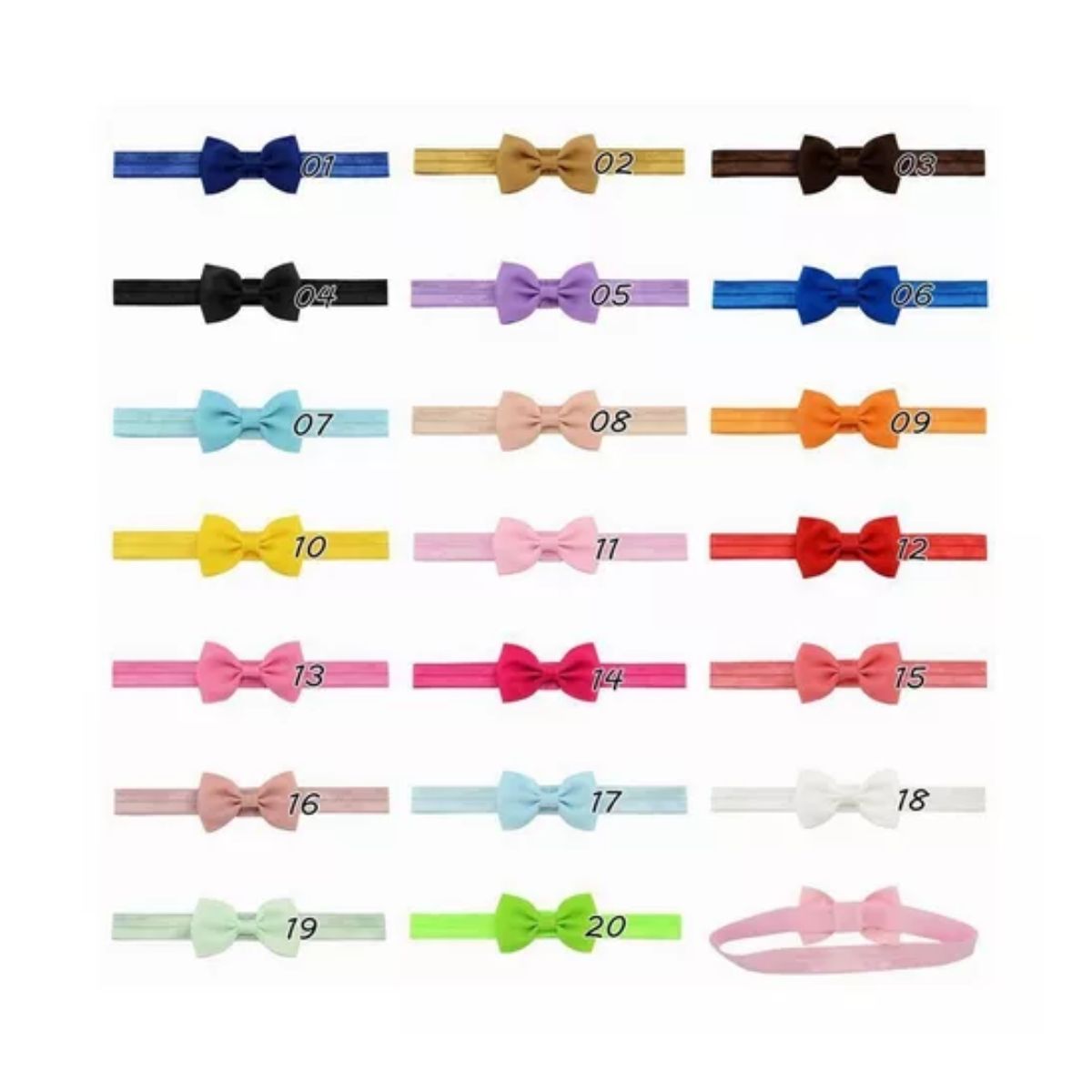 Vincha Elastizada Con Moño De 7 Cm Para Bebés, 20 Colores