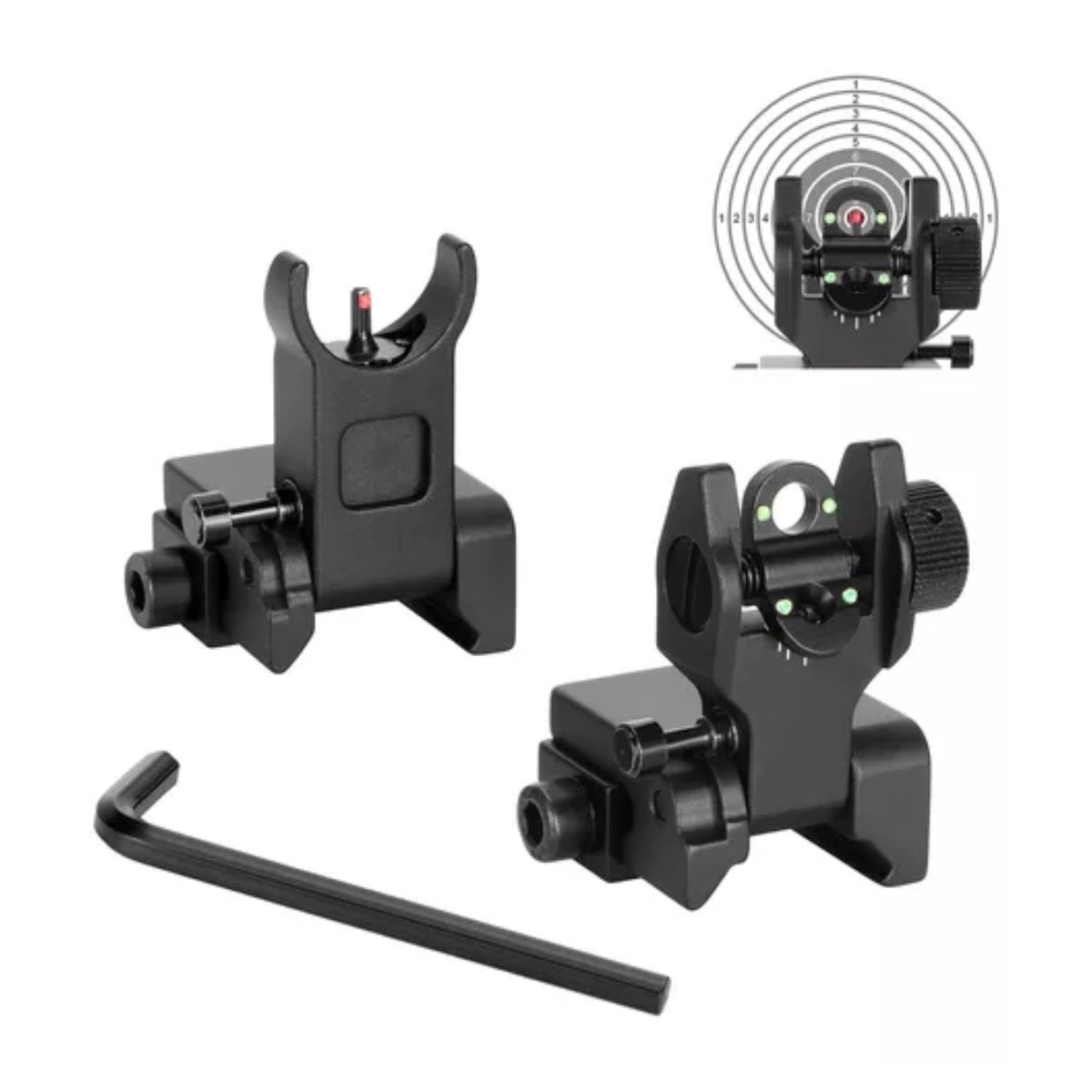 Miras Abatibles Metálica Fibra Óptica Delantera Trasera Riel NEGRO