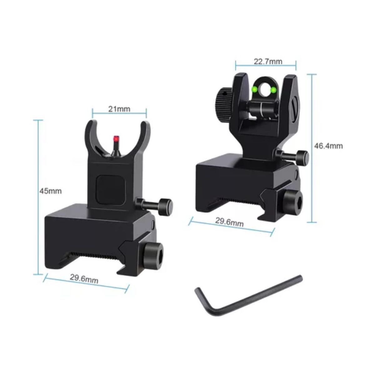 Miras Abatibles Metálica Fibra Óptica Delantera Trasera Riel NEGRO