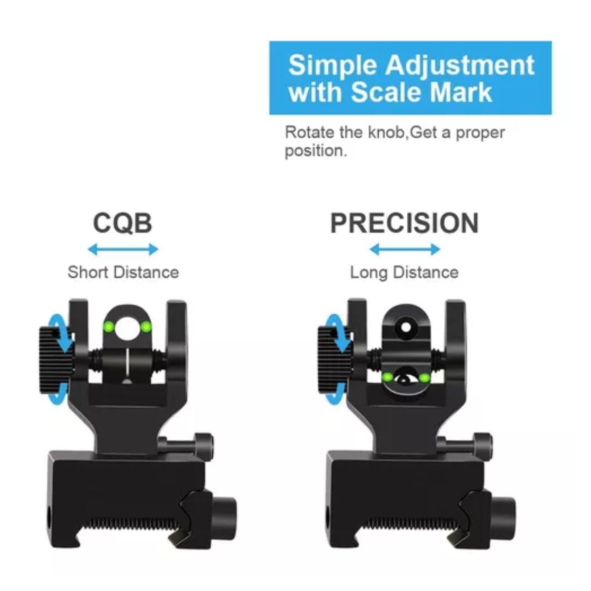 Miras Abatibles Metálica Fibra Óptica Delantera Trasera Riel NEGRO