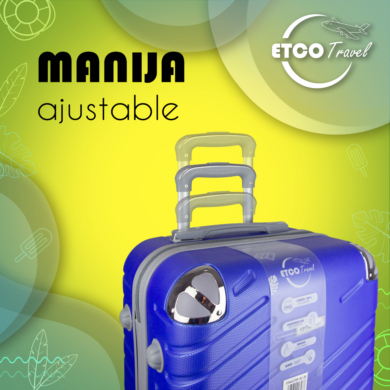 Maleta De Viaje Ligera 20 Pulgadas Etco Travel Equipaje De Mano Azul Rey para Avion con Ruedas 360 Barata.