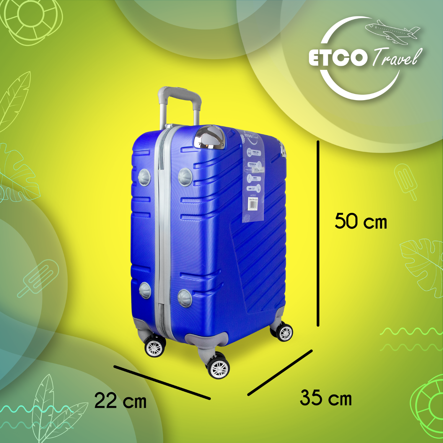 Maleta De Viaje Ligera 20 Pulgadas Etco Travel Equipaje De Mano Azul Rey para Avion con Ruedas 360 Barata.