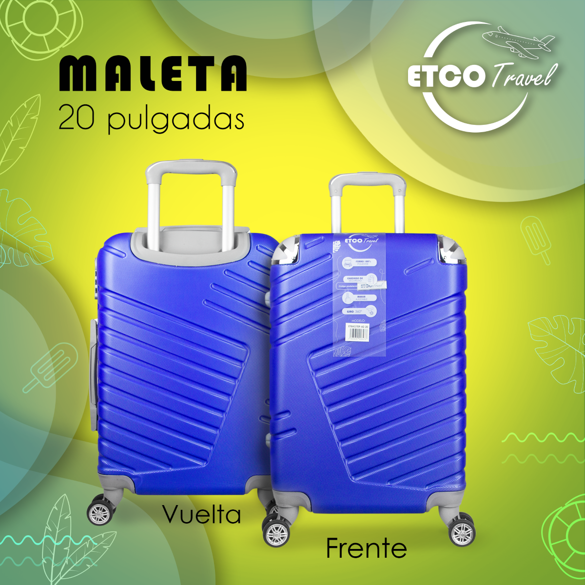 Maleta De Viaje Ligera 20 Pulgadas Etco Travel Equipaje De Mano Azul Rey para Avion con Ruedas 360 Barata.