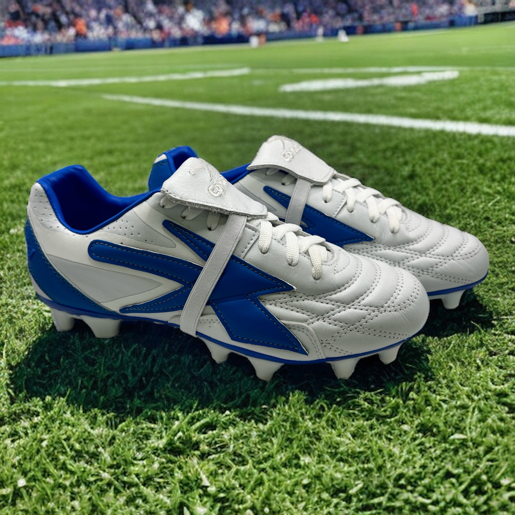 Tenis Concord Futbol Tachones Blanco/rey 100% Piel S160xa.