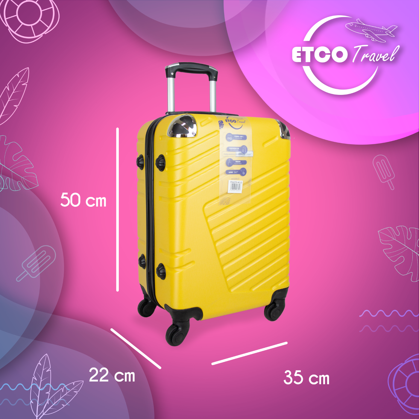 Maleta De Viaje Ligera 20 Pulgadas Etco Travel Equipaje De Mano Mostaza para Avion con Ruedas 360 Barata