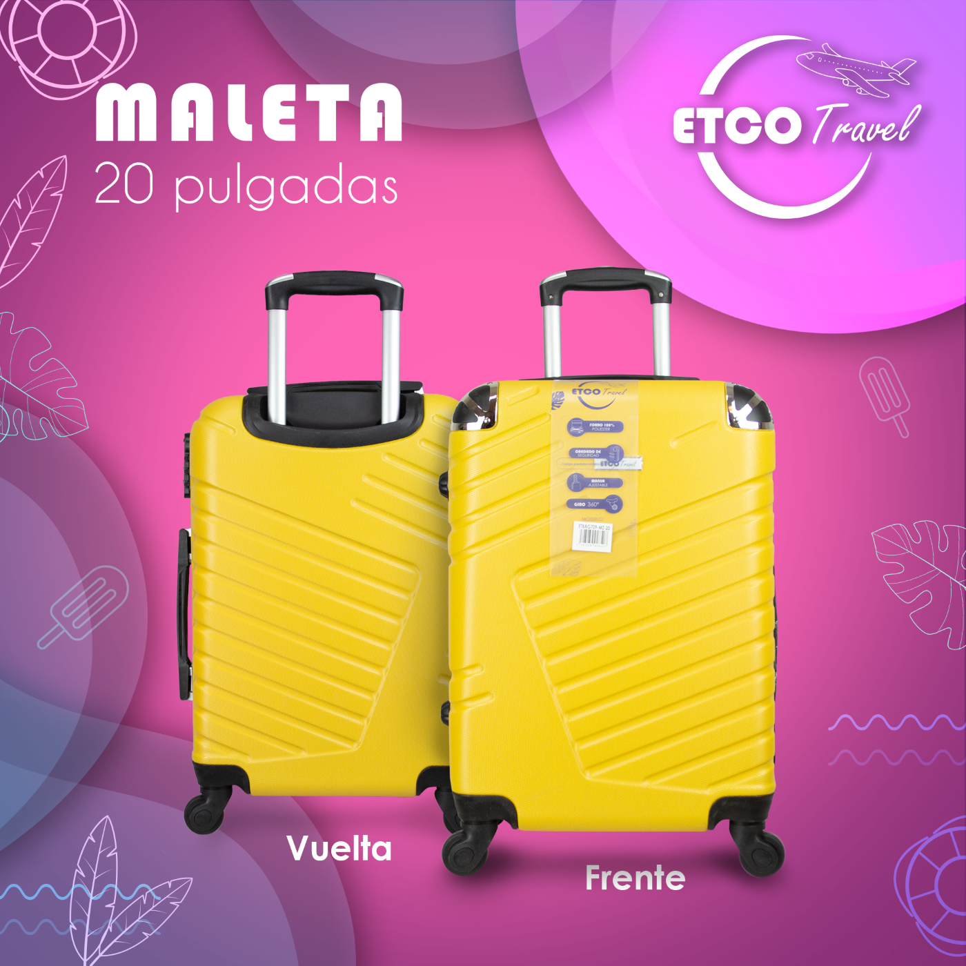 Maleta De Viaje Ligera 20 Pulgadas Etco Travel Equipaje De Mano Mostaza para Avion con Ruedas 360 Barata