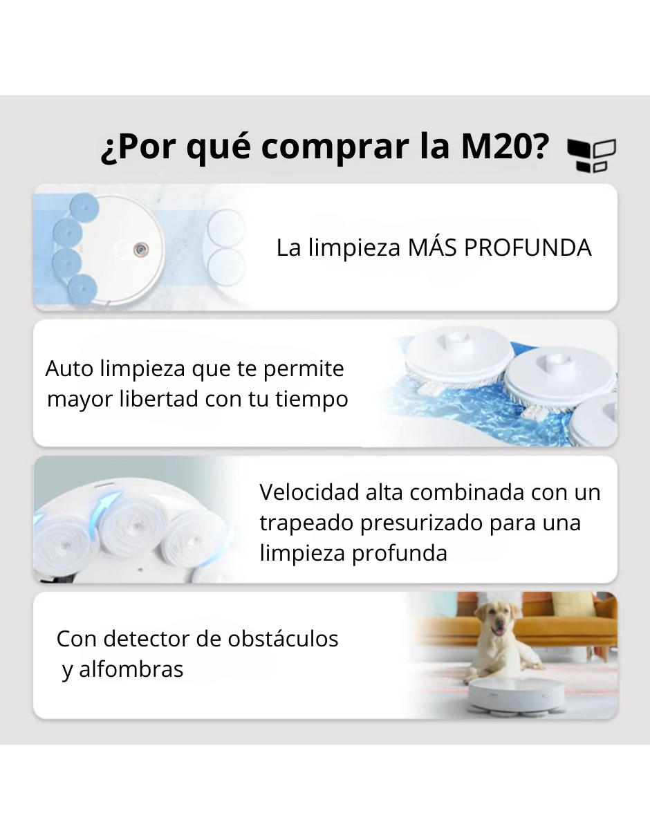 Robot Trapeador Inteligente M20 | Trapea profundamemte con Autocarga.