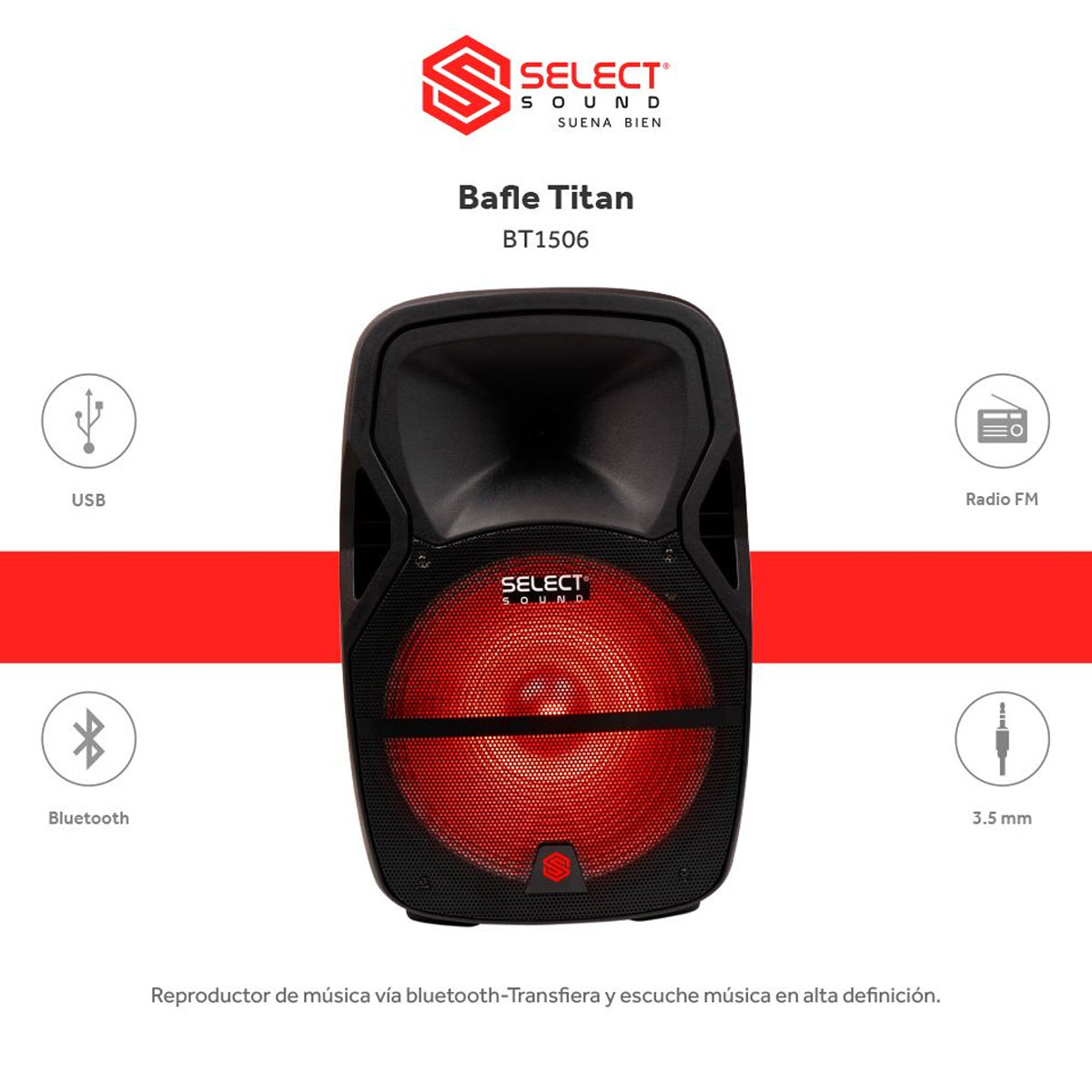 Bocina Amplificada 15" Titan Select Sound BT1506 con Bluetooth