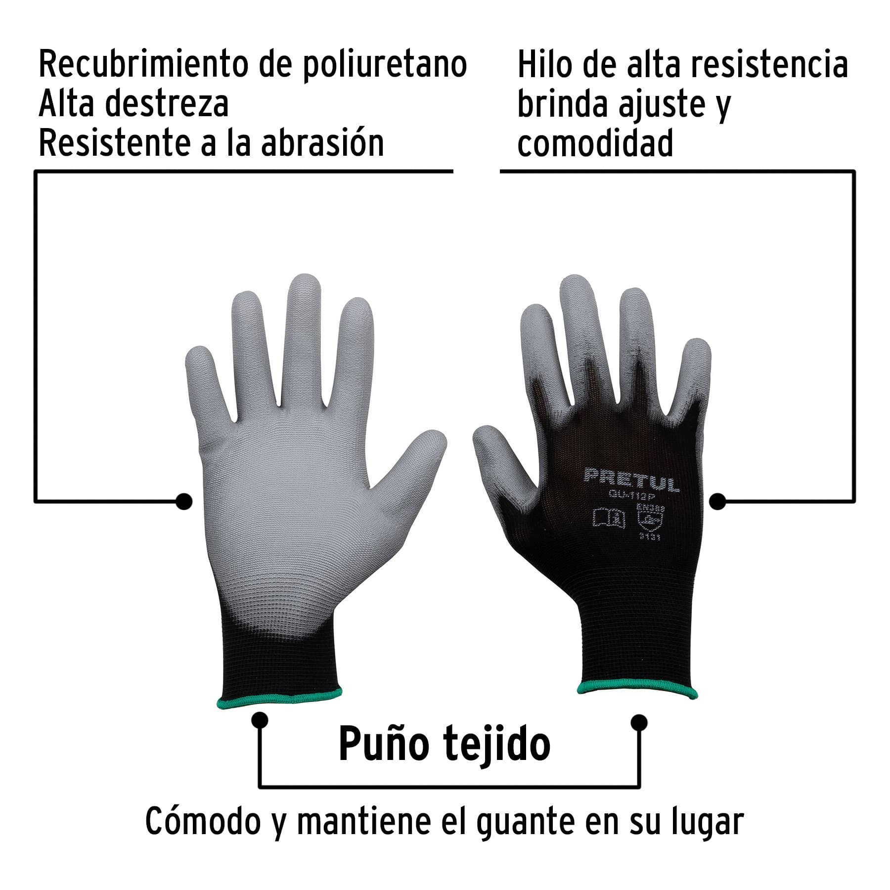 GUANTES DE NYLON RECUBIERTOS DE POLIURETANO, M, PRETUL 20030