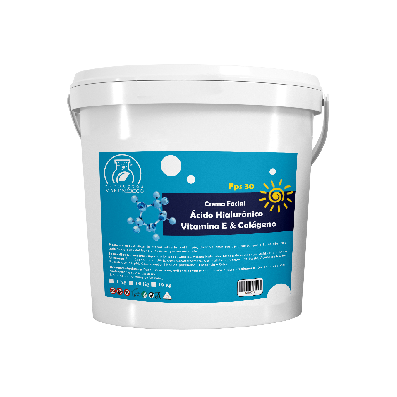 Crema Facial & Corporal De Ácido Hialurónico, Vitamina E & Colágeno Con Filtro (19 kilos)