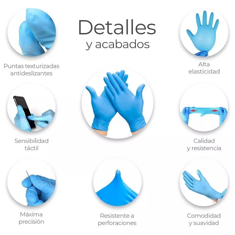Guantes De Nitrilo Libre De Latex Sin Polvo Azul Negro 100pz