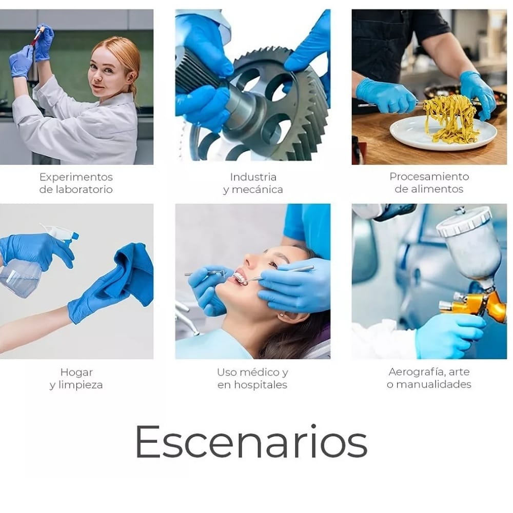 Guantes De Nitrilo Libre De Latex Sin Polvo Azul Negro 100pz