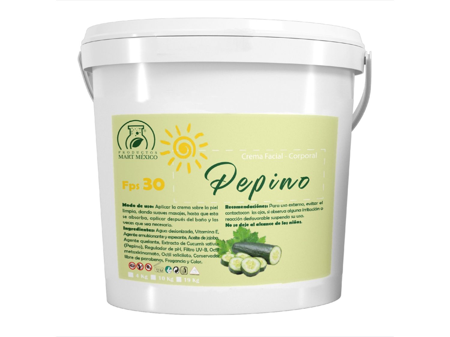 Crema Facial & Corporal De Pepino Hidratante Con Filtro Solar (10 kilos)