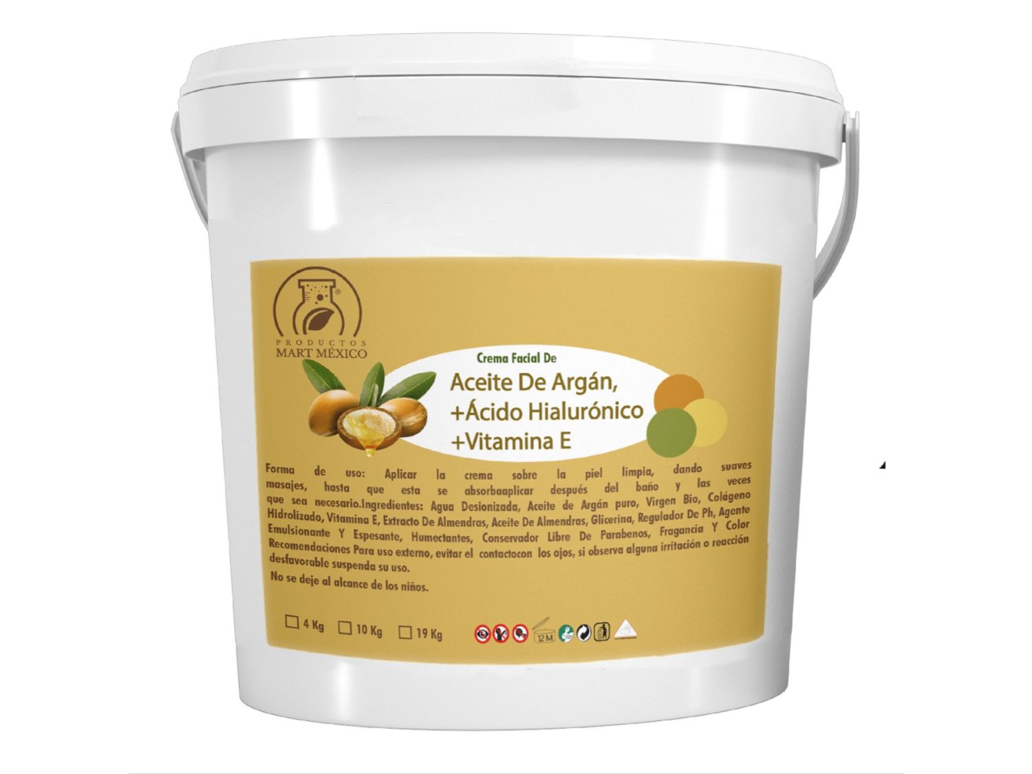 Crema Facial Antiarrugas de Argán, Ácido Hialurónico y Vitamina E Piel Renovada (10 kilos)