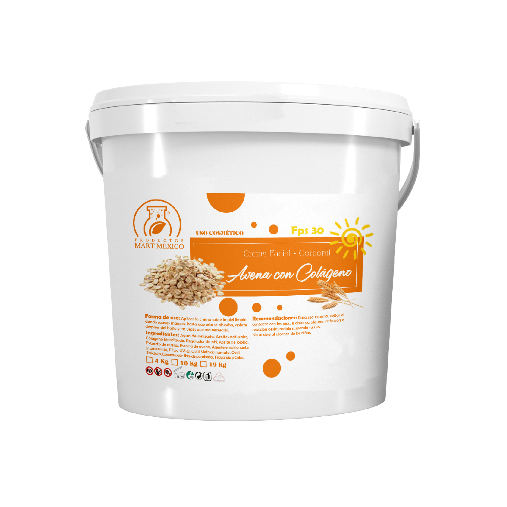 Crema Facial & Corporal De Avena, Colágeno Con Filtro Solar Hidratante (4 kilos)