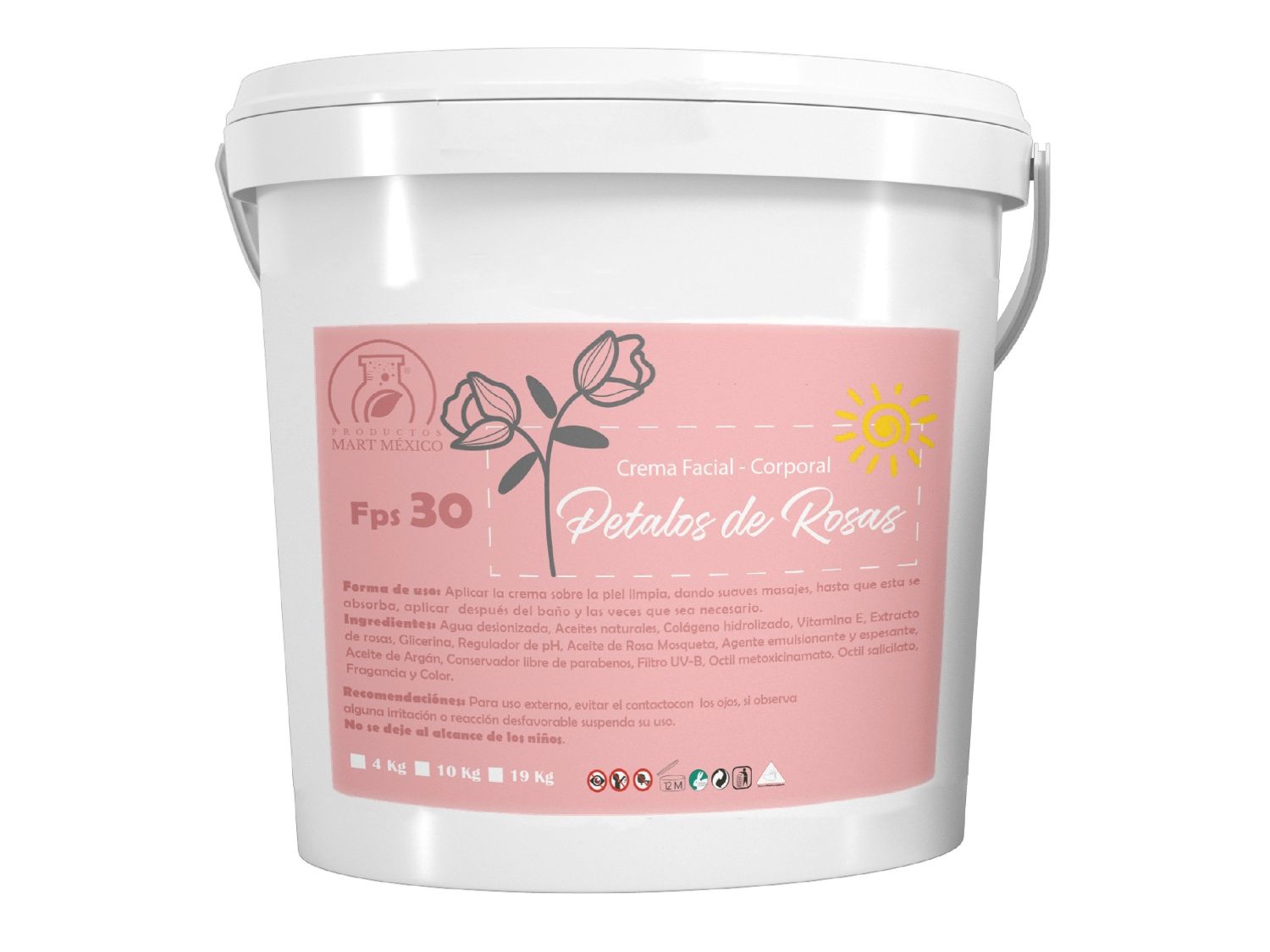 Crema Facial & Corporal De Pétalos De Rosas Hidratante Con Filtro Solar (4 kilos)