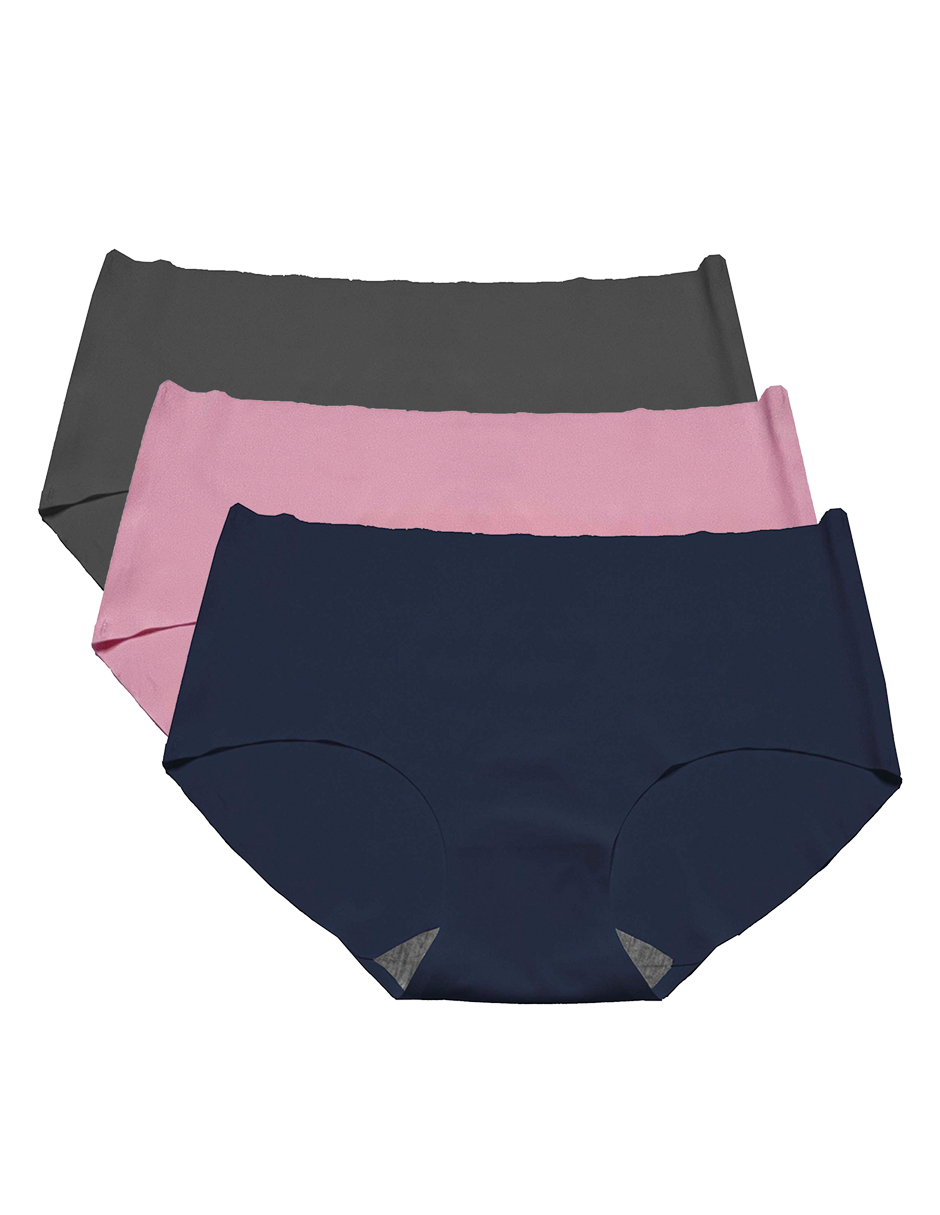 Pack 3 Pantaletas Sin Costuras Rosa Marino Y Gris