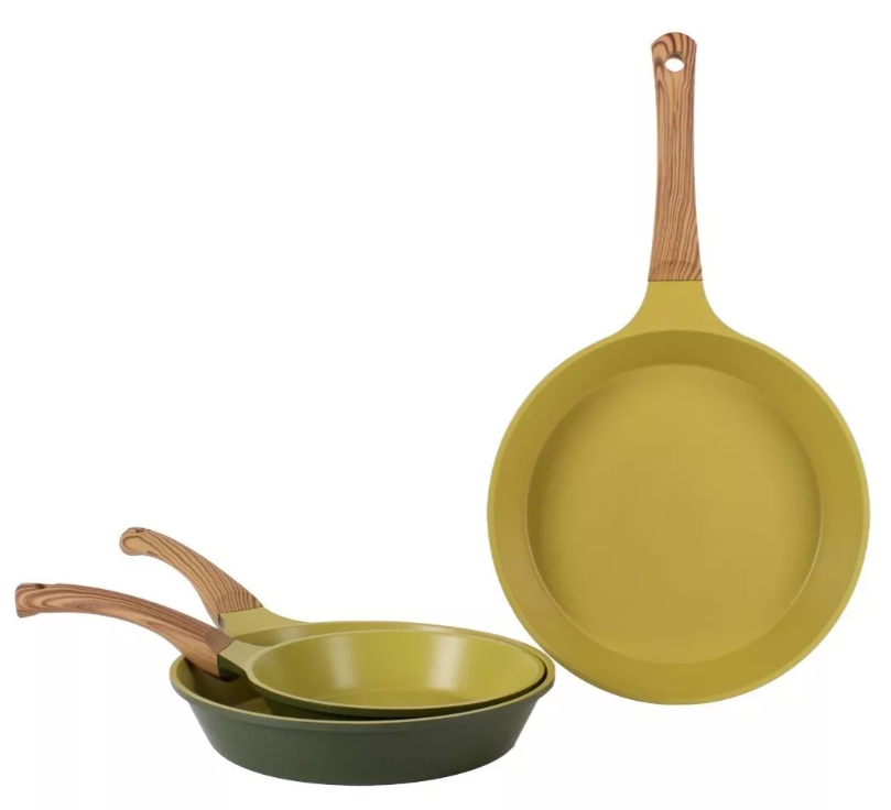 Set De Sartenes Antiadherentes Olivo Mango De Baquelita 3pz