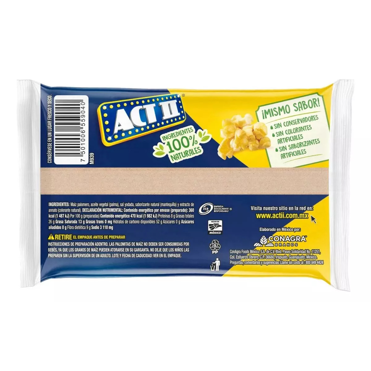 Palomitas Act II Mantequilla Paquete con 6 Piezas de 87 gramos c/u