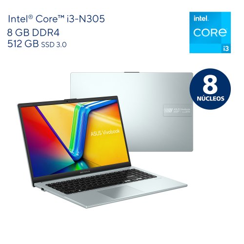 Laptop Asus Vivobook Intel Core i3-N305 E1504GA-NJ127W 8GB 512SSD Verde