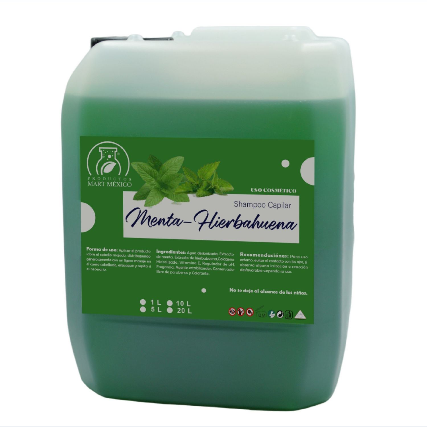 Shampoo Capilar De Hierbabuena Con Menta Cabello Fuerte (20 litros)