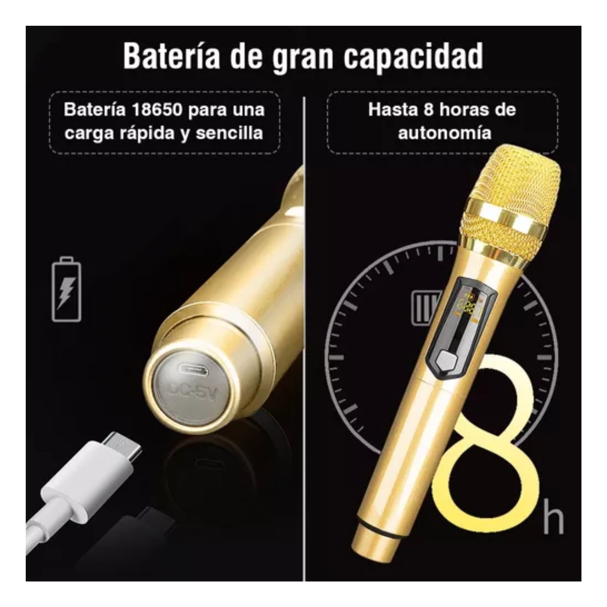 Universal Micrófono Inalámbrico Profesional Karaoke Kit 2pcs Color Oro