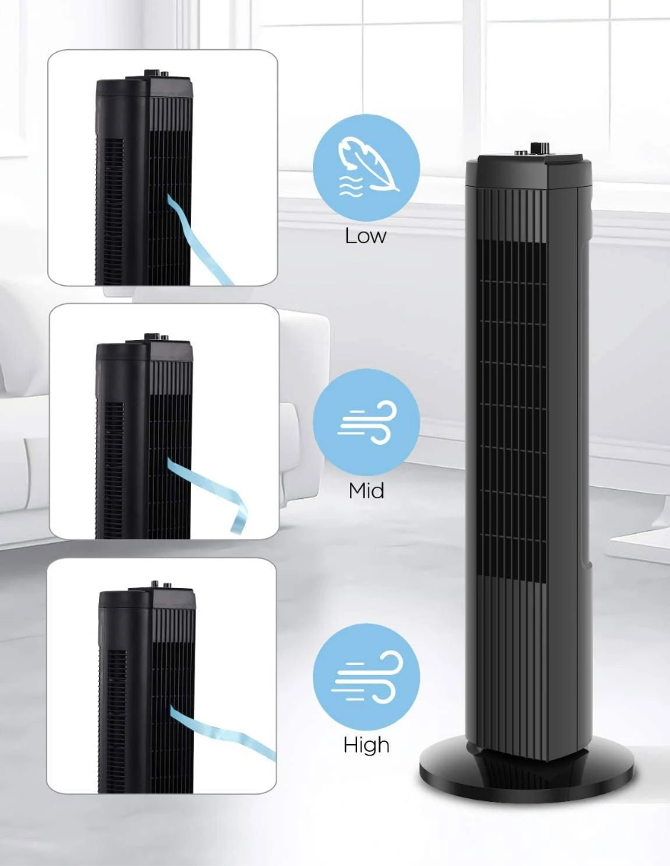 Mainstays Ventilador de torre oscilante de 3 velocidades de 28 pulgadas, negro
