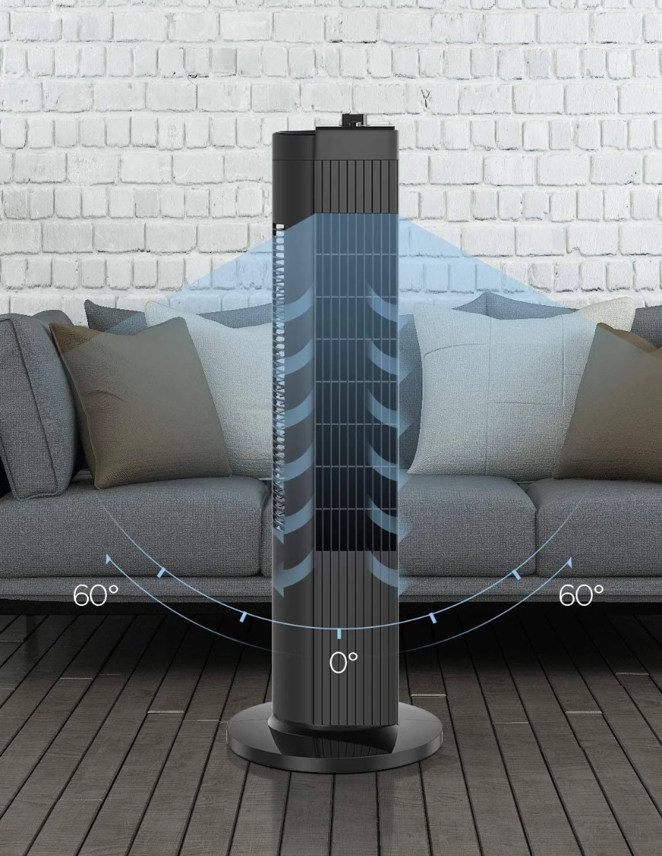 Mainstays Ventilador de torre oscilante de 3 velocidades de 28 pulgadas, negro