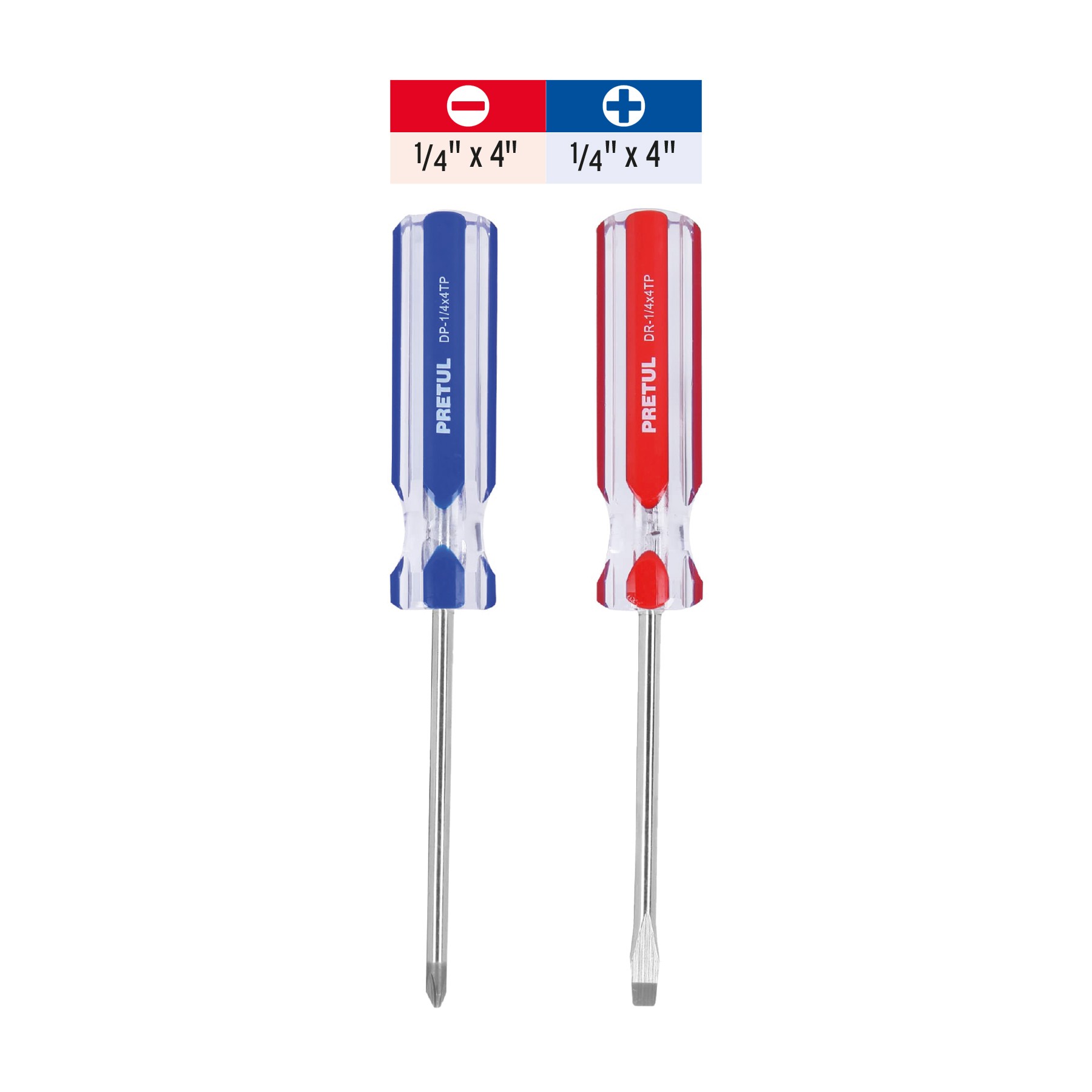 DÚO DE DESARMADORES 1/4 X 4" MANGO DE PVC, PRETUL 20210