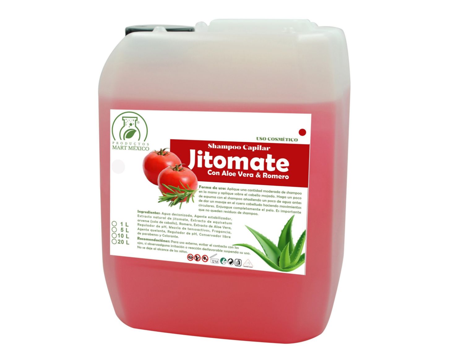 Shampoo Capilar Hare De Jitomate, Aloe Vera & Romero Stop Caída (20 litros)