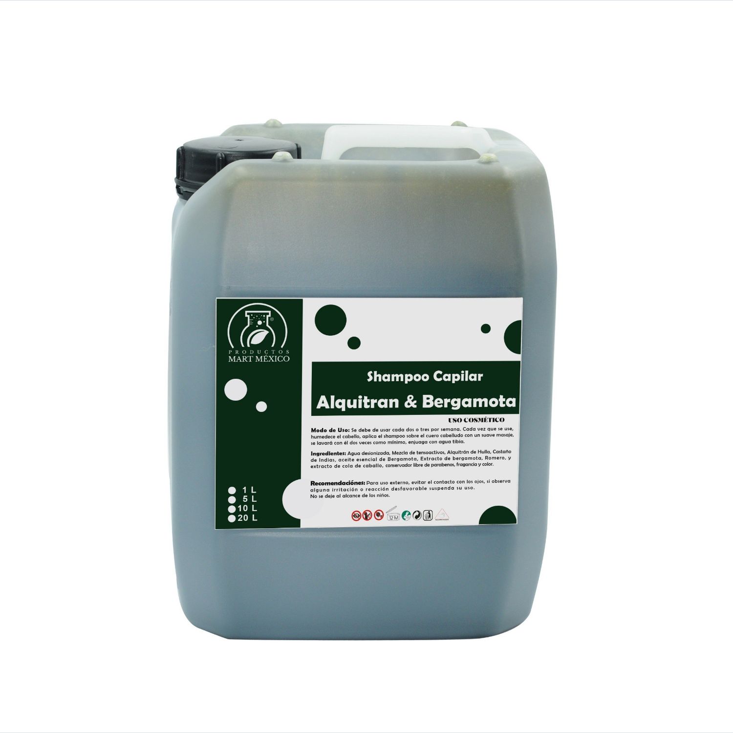 Shampoo Capilar Alquitran De Hulla Con Bergamota (10 litros)