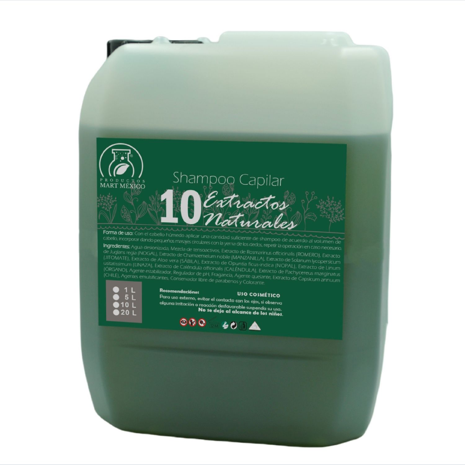 Shampoo Capilar De 10  Extractos Naturales Hidratación Profunda (10 litros)