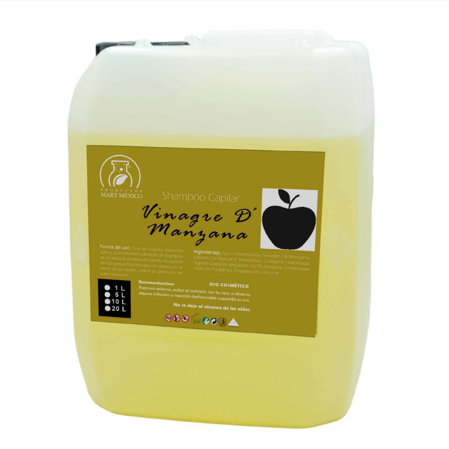 Shampoo Capilar Vinagre De Manzana Desinfectante Natural (10 litros)