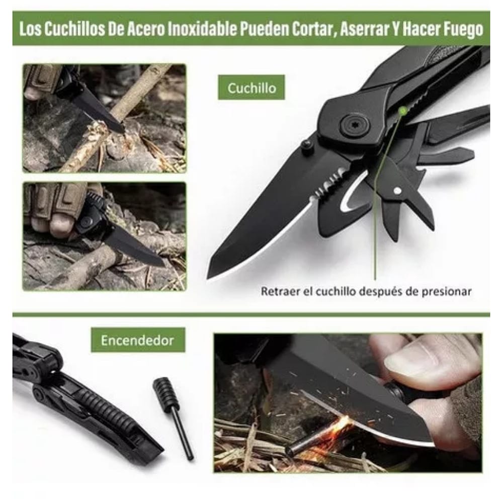 Multiherramien Pinzas Picapiedra Tijeras Abrebotellas Abrelatas Cuchillo De Gancho Acero Inoxidable Viene Con Broca Y Caja De Almacenamiento Especial Aplicable A Camping Pesca Equitación