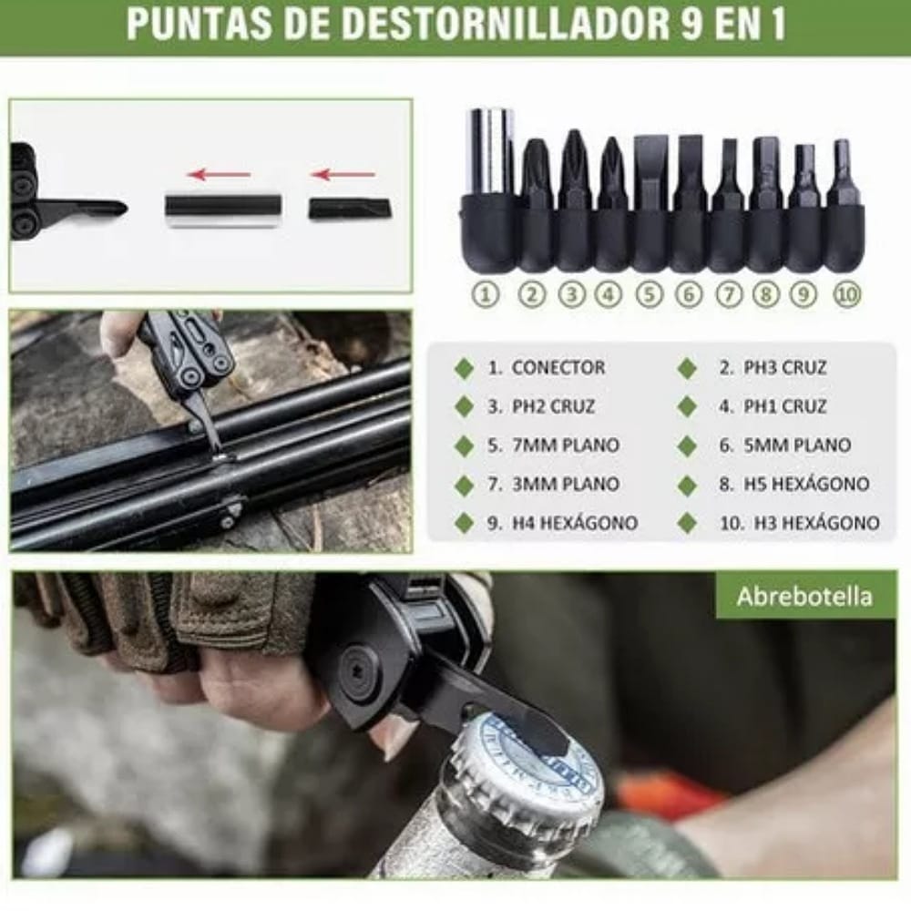 Multiherramien Pinzas Picapiedra Tijeras Abrebotellas Abrelatas Cuchillo De Gancho Acero Inoxidable Viene Con Broca Y Caja De Almacenamiento Especial Aplicable A Camping Pesca Equitación