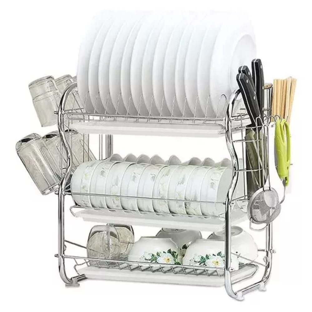 Escurridor de Platos Magma Life con 3 Niveles de Acero Inoxidable, Soporte para Utensilios de Cocina, Vasos y Cubiertos