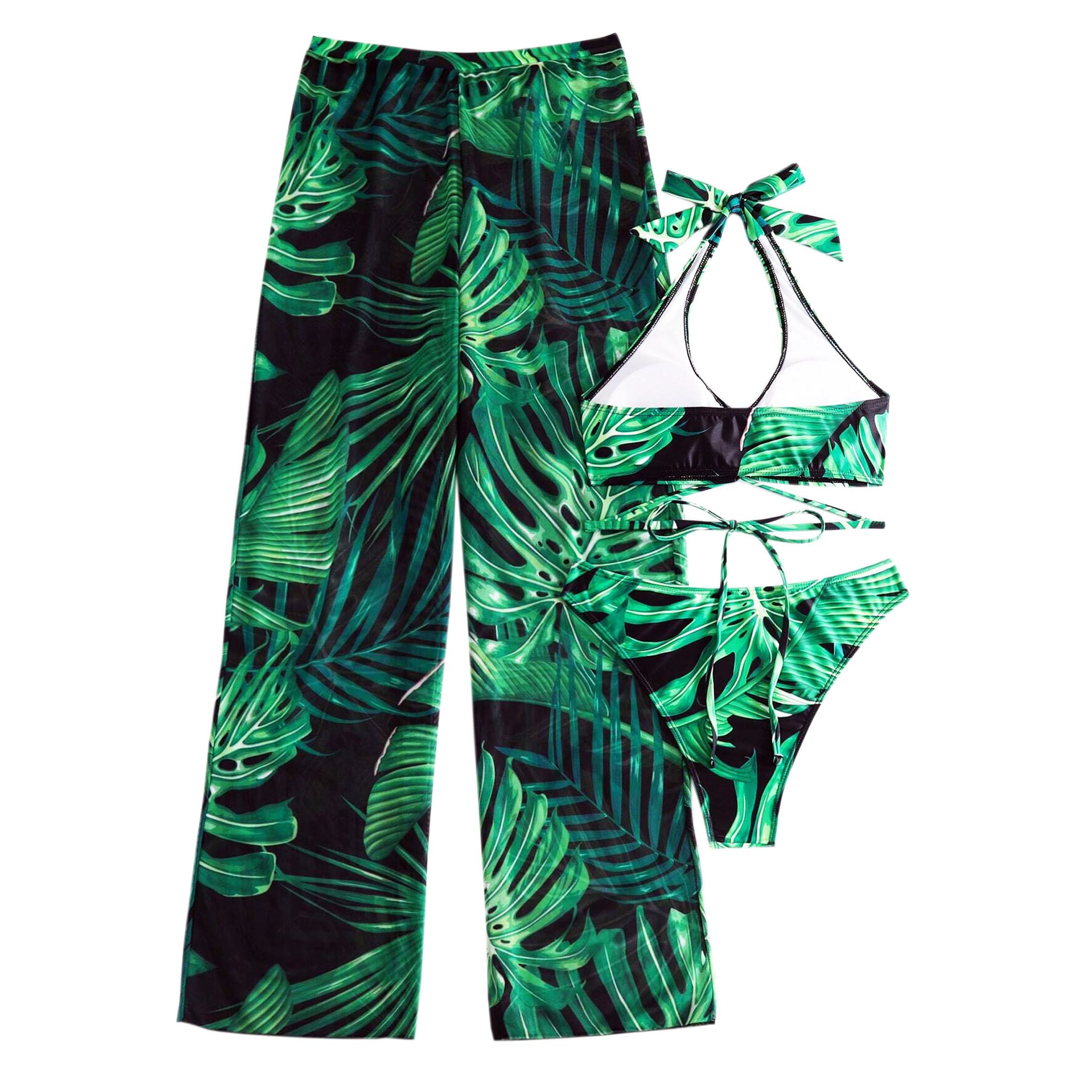 Traje de Baño Bikini 3 piezas con Pantalones Estampado Tropical